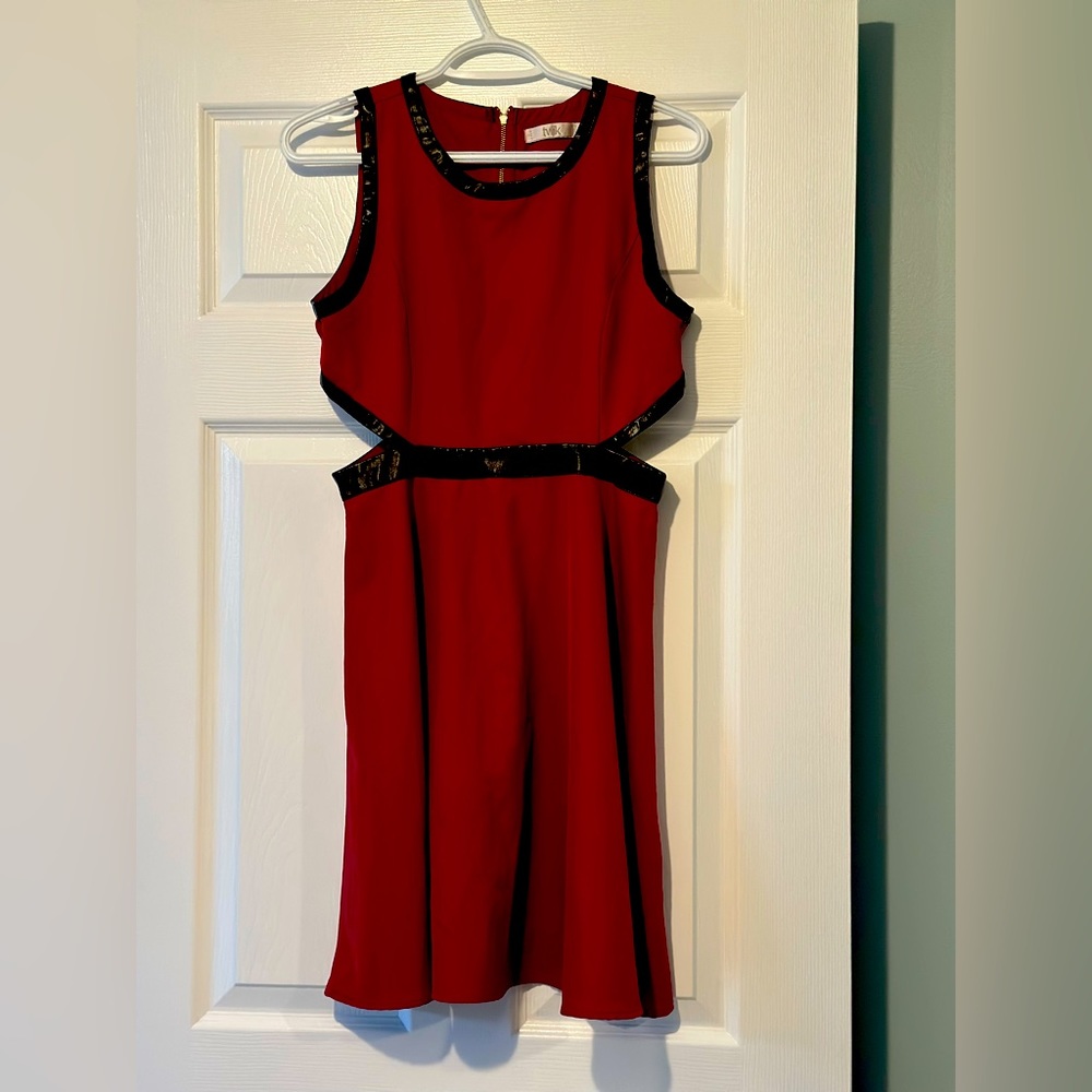 Simons dress with leather like edging